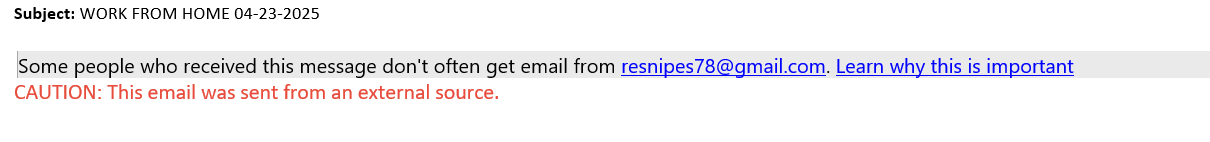 screenshot of the phishing email described below