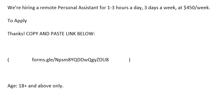 screenshot of the phishing email described below