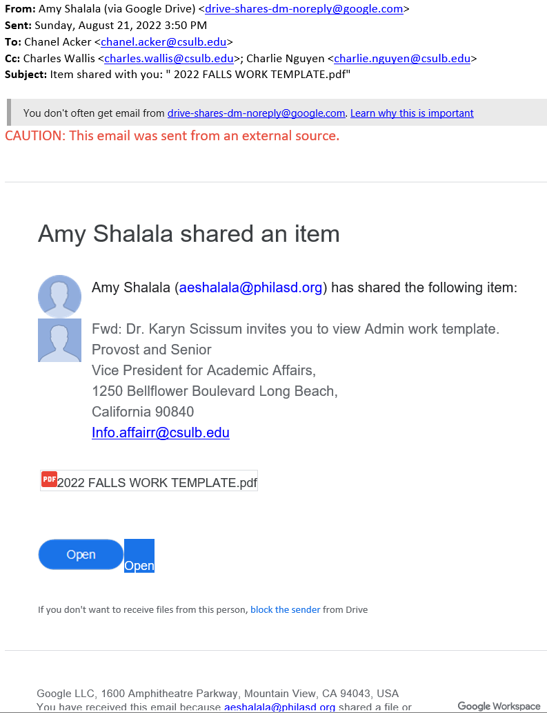 fraudulent email attempting to share a file