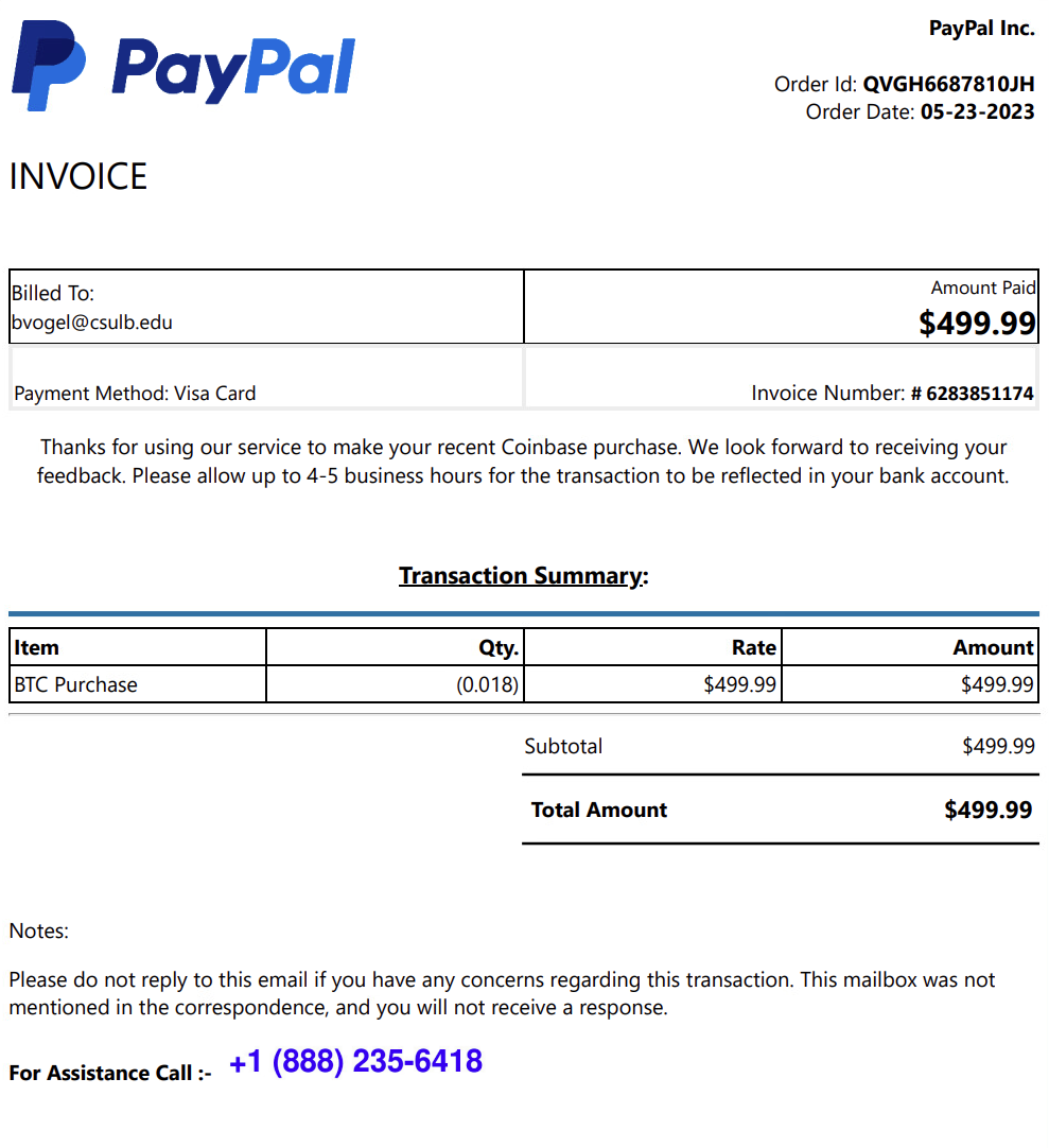 Paypal invoice