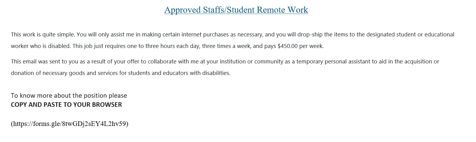 screenshot of the phishing email described below