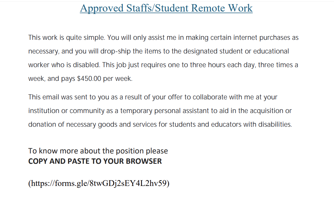 screenshot of the phishing email described below