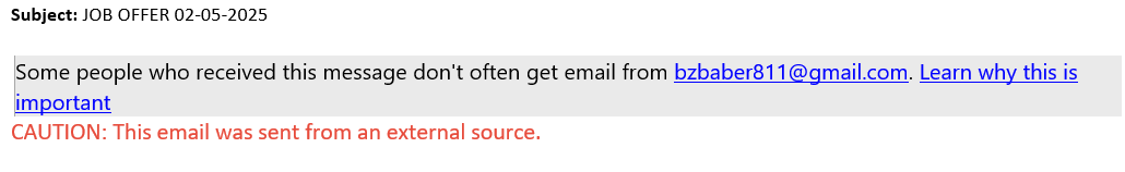 screenshot of the phishing email described below